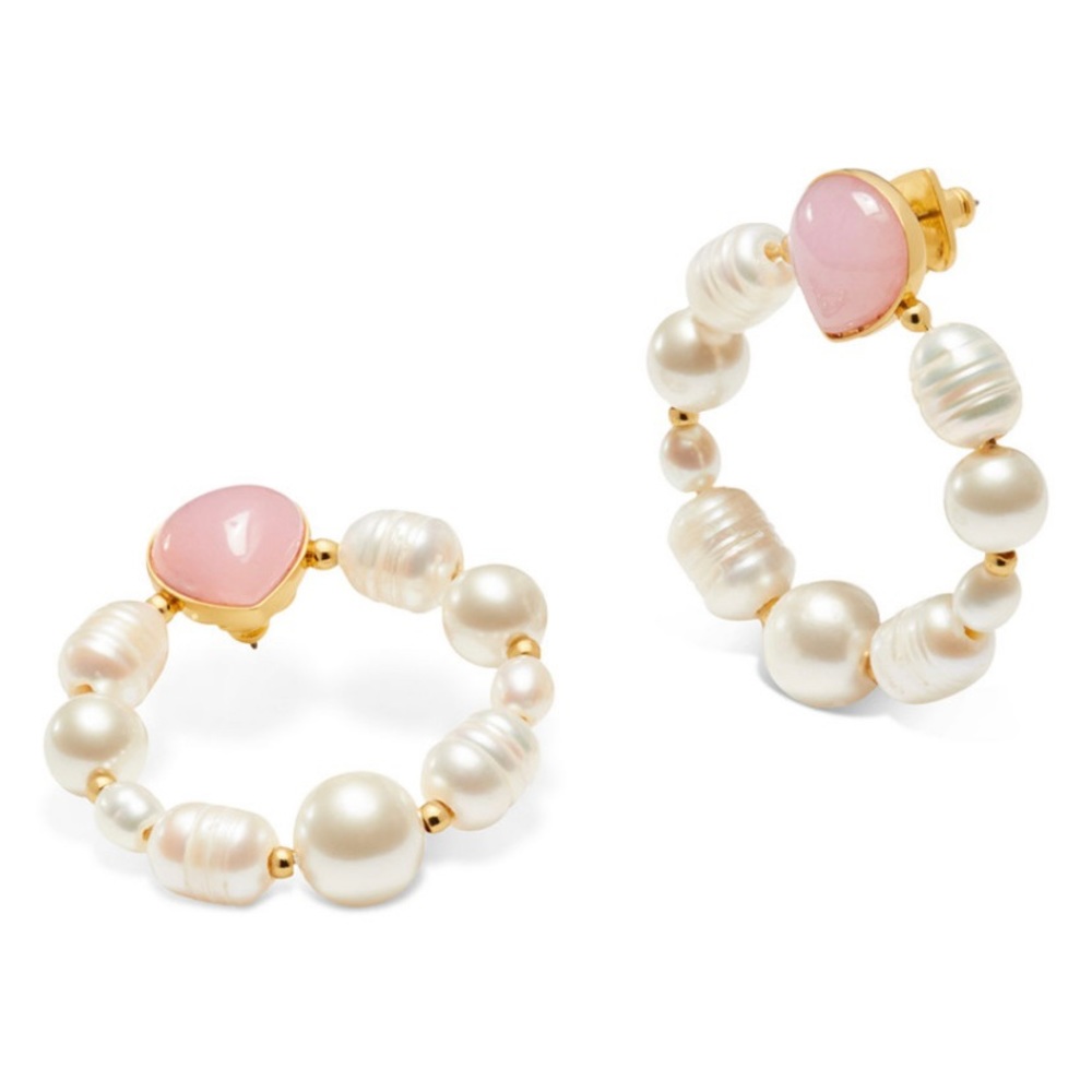NWT Kate Spade Pink Pearl Drops Hoops Earrings